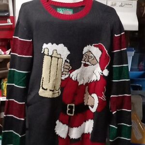 Santa Christmas Beer Sweater - Unisex- Adult Size Large